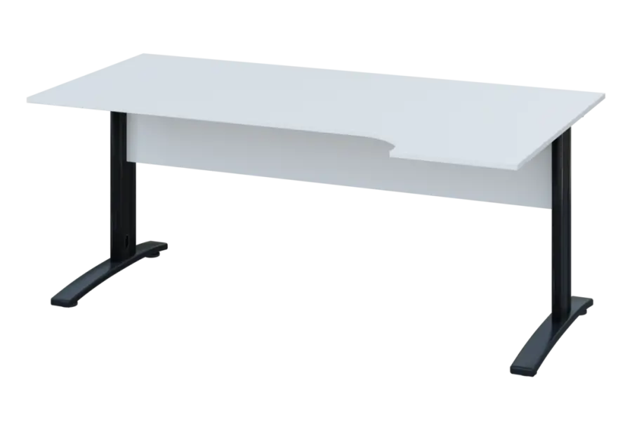 ERK 18 - 184 stůl kancelářský, rohový, pravý, kovová podnož černá, deska 18 mm, široký 1800 mm, bílá